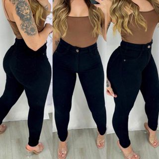 Calça Jeans Preta Feminina Skinny Cintura Alta com Lycra Levanta Bumbum em Oferta na Shopee
