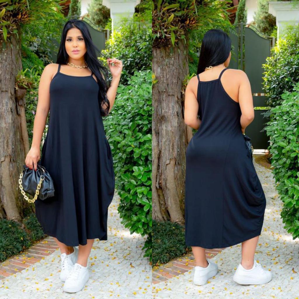 Vestido Costa Nadador Soltinho de Alcinha e bolso Midi