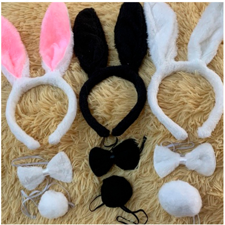 Kit Tiara Coelho Pelúcia Para Fantasia Cosplay Orelha Rabinho Gravata Preto Sexy Shop em Oferta na Shopee