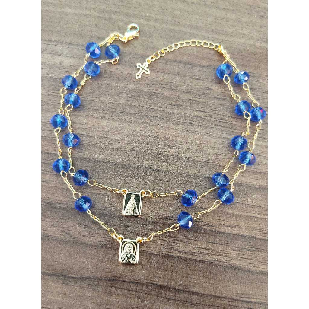 Pulseira de Escapulário Nossa senhora Aparecida Cor Azul folheada a Ouro 18k em Oferta na Shopee
