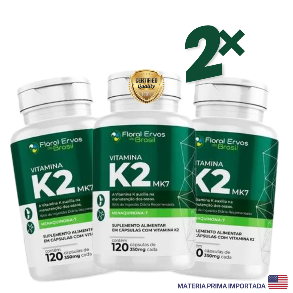 3x Vitamina K2 MK7 Menaquinona 189mcg Dose Maxima Super Concentrada 360Cáps Floral Ervas