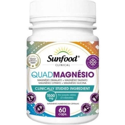 Quad Magnésio - Dimalato,Citrato,Taurato,Glicina 1500 mg 60 cápsulas Sunfood