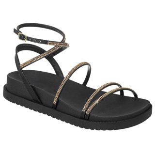 Papete Birken Feminina Gladiadora Sandália Rasteirinha Tiras Strass Fivela Original Brilho Chinelo Flatform Casual Gliter Blogueira