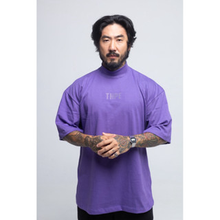 Camiseta Oversized Gola Alta Roxo Strass