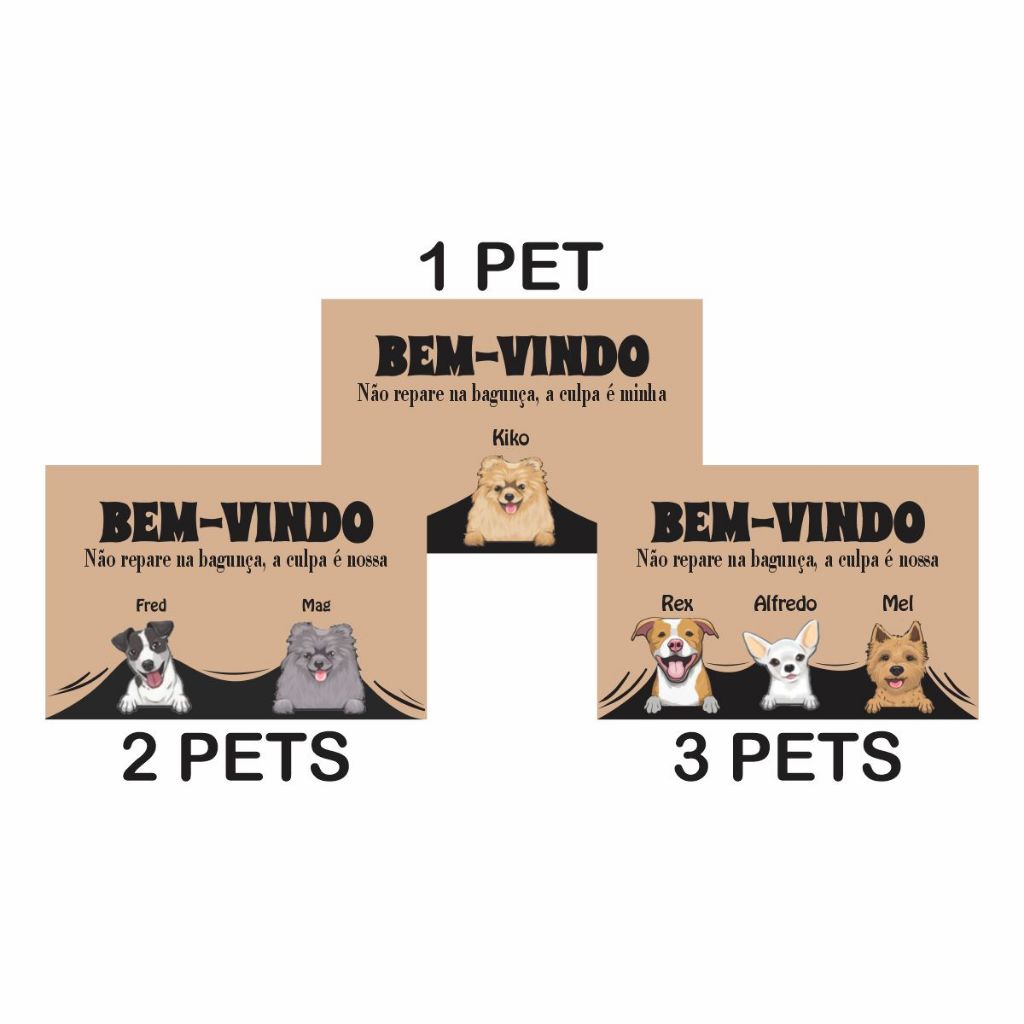 Tapete Pet Cachorros todas as raças 1 2 ou 3 pets em um tapete personalizado
