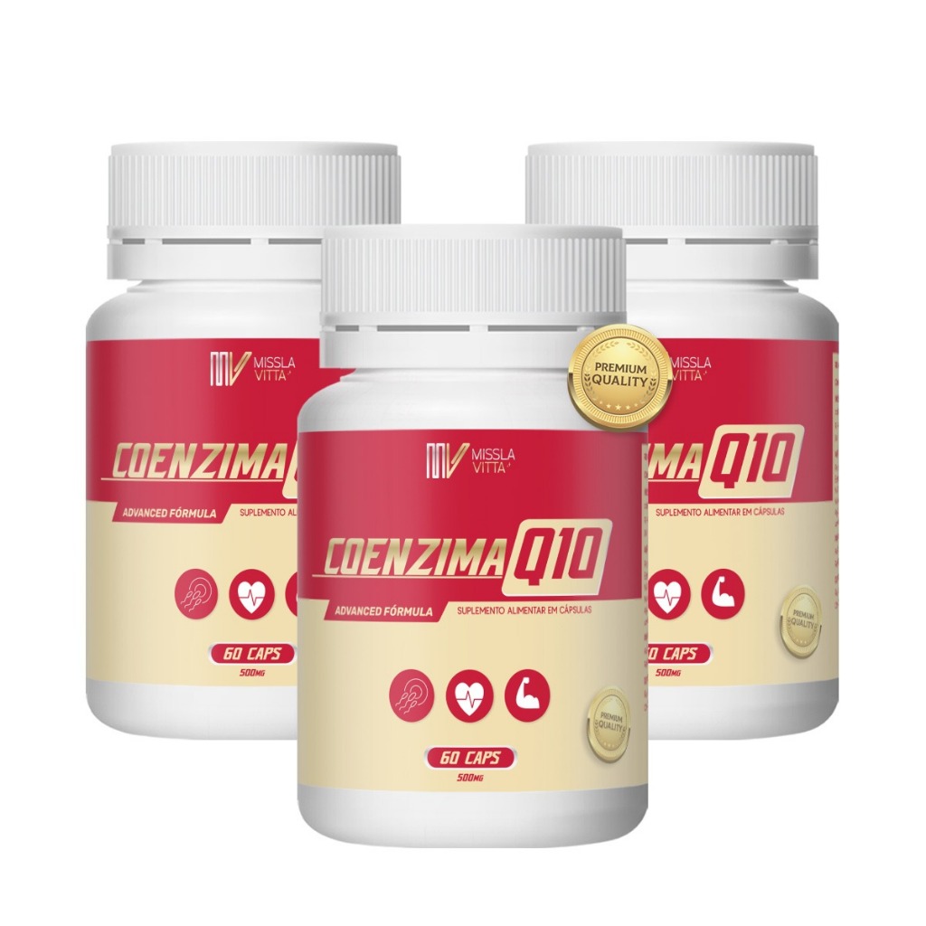 Kit 3 Coenzima Q10 Omega 3 Vitamina E em capsulas Misslavitta