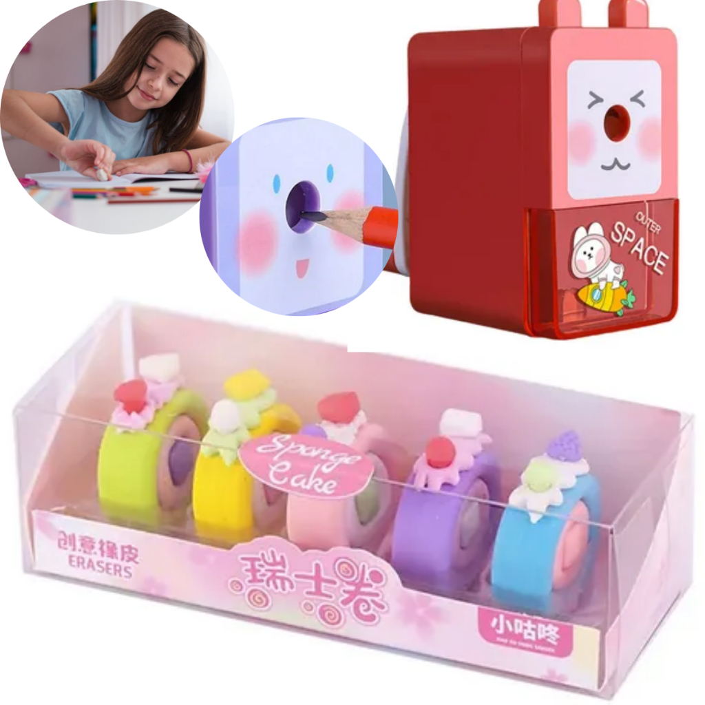 Kit 5 Borrachas Decoradas Docinho Cake P/ Meninas Infantil Escolar