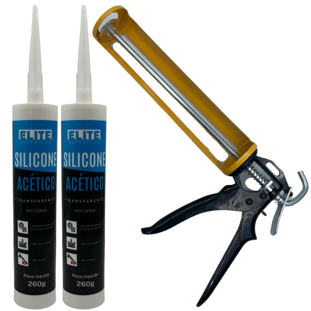 2 Silicone Incolor Acético Adesivo Construção mais Aplicador Silicone Uso Profissional Elite em Oferta na Shopee