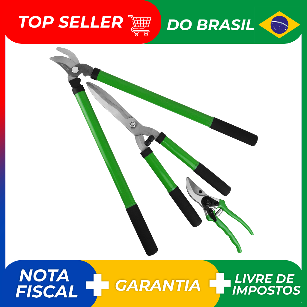 Kit 3 Tesouras Poda Jardim Cerca Viva Jardinagem TCUT3 Trato