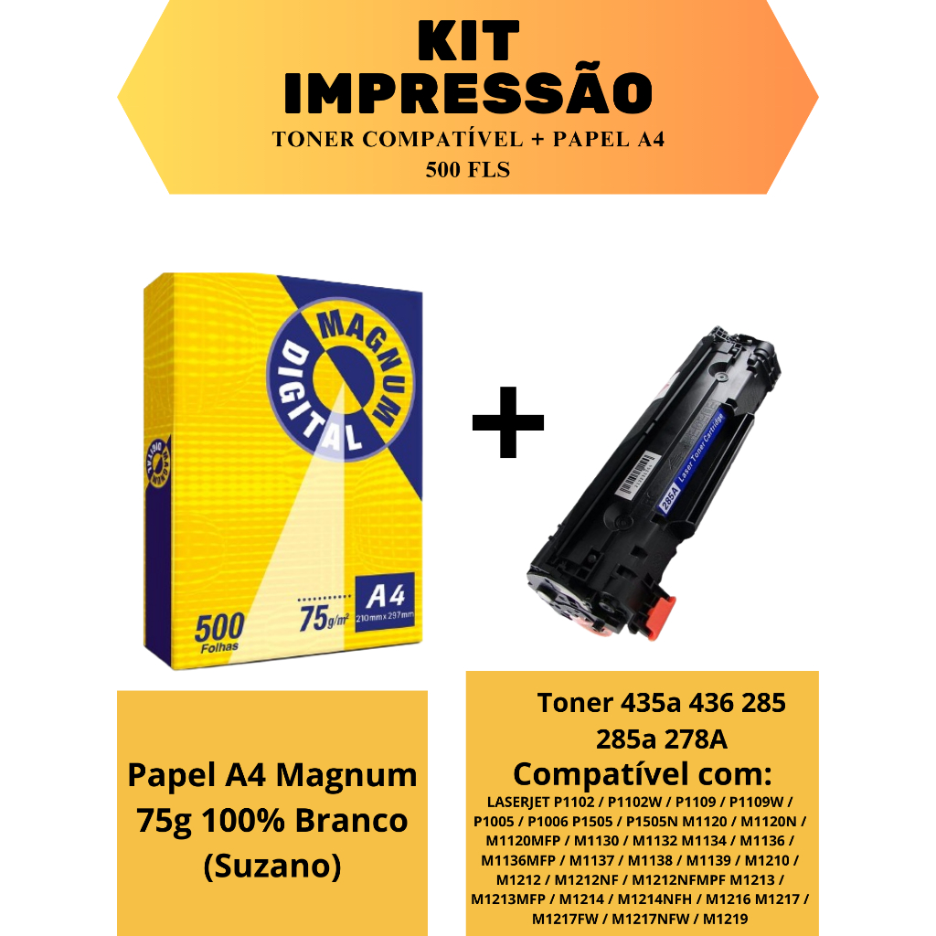 Cartucho de Toner Compatível com Hp 435A 436 285 285A e Papel A4 500Fls Branco