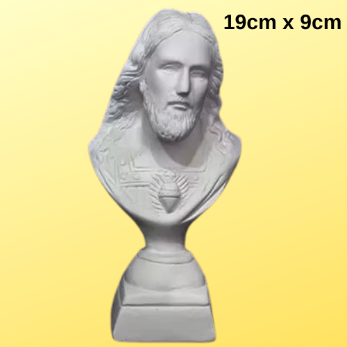 Escultura Busto Sagrado Coração de Jesus 19cmx 9cm Gesso Cru | Estátua Busto de Jesus