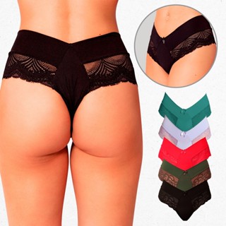 Kit 3 Calcinhas Fio Duplo Com Lateral Alta E Detalhes Em Renda