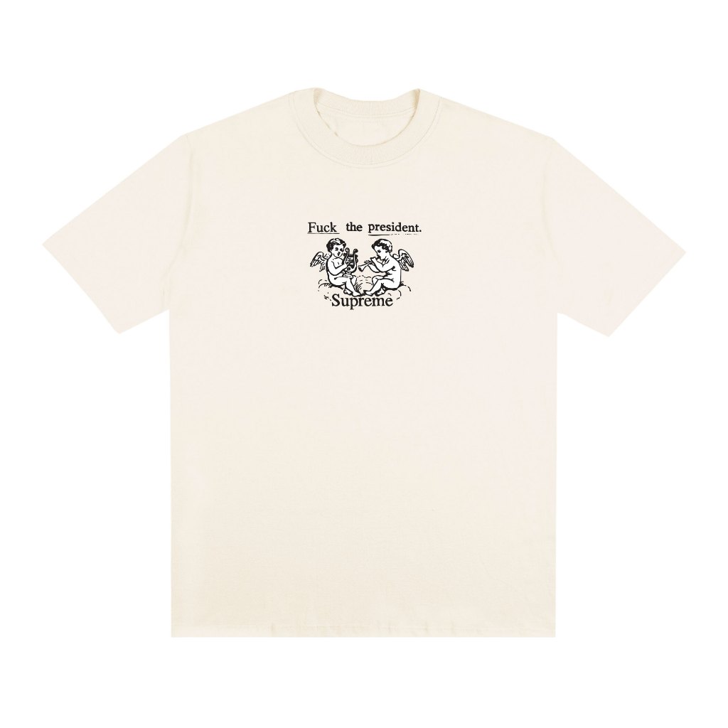 Camiseta Basic Streetwear Estampada Supre Fvck The President Fio 30.1 Manga Curta Unissex 100% Algodão