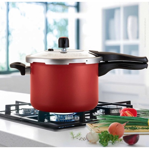Panela De Pressao 4,5 L Fechamento Externo Premium com SISTEMAS DE SEGURANÇA Cozinha Com Menor Tempo Vermelha Cinza Polida Segura a melhor panela antiaderente moderna