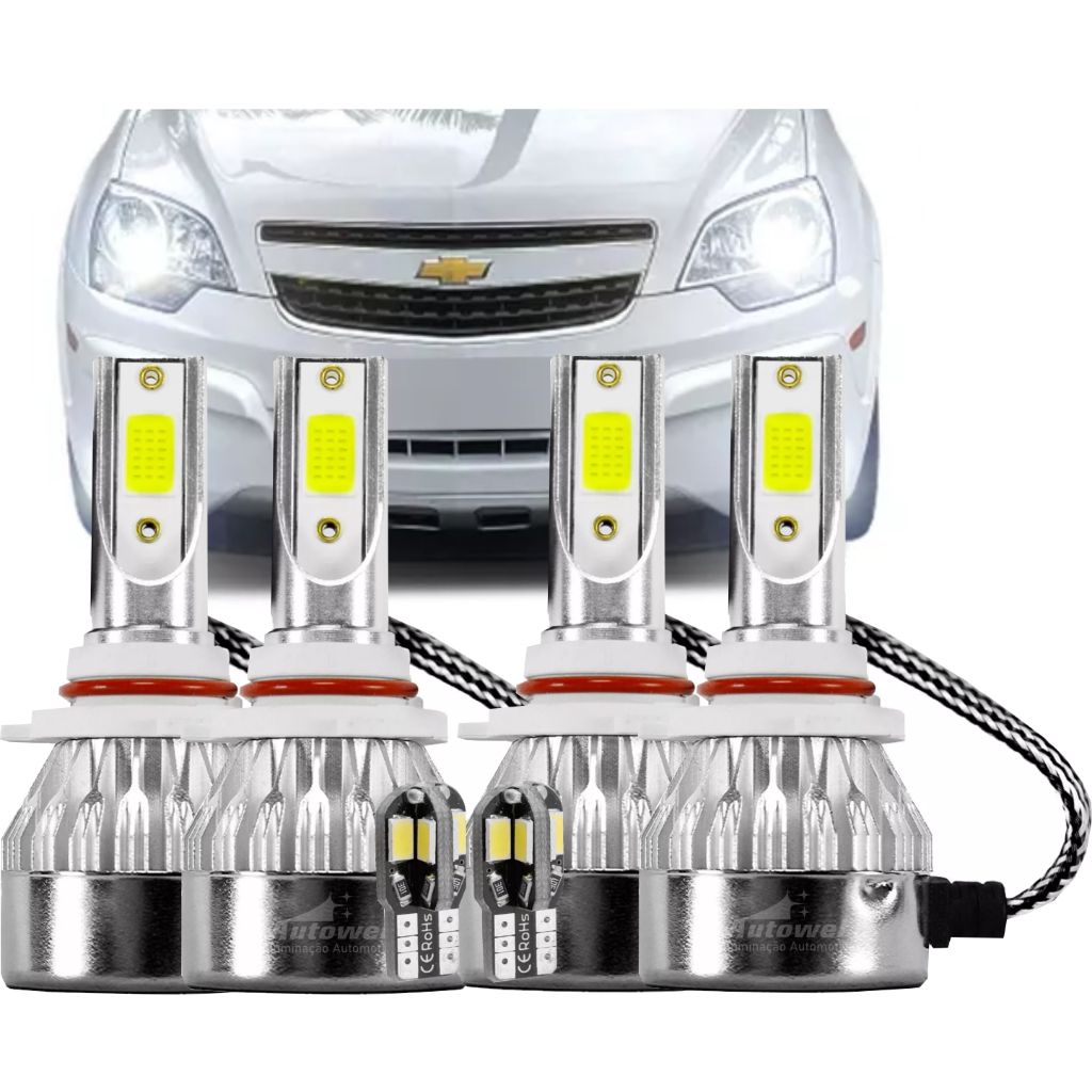 Lâmpadas Super Led Farol Captiva 2007 2008 2009 2010 2011 2012 2013 2014 2015 2016 2017 Farol Alto e Farol Baixo