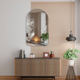 Espelho Retrô Pinterest Orgânico Decorativo Grande 64x44cm Borda em Couro 3cm - Mod. Capela em Oferta na Shopee