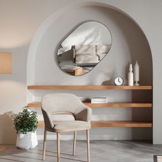 Espelho Decorativo Sala Hall Quarto Orgânico em Couro 44x64cm C/Suporte - Mod. Pílula em Oferta na Shopee