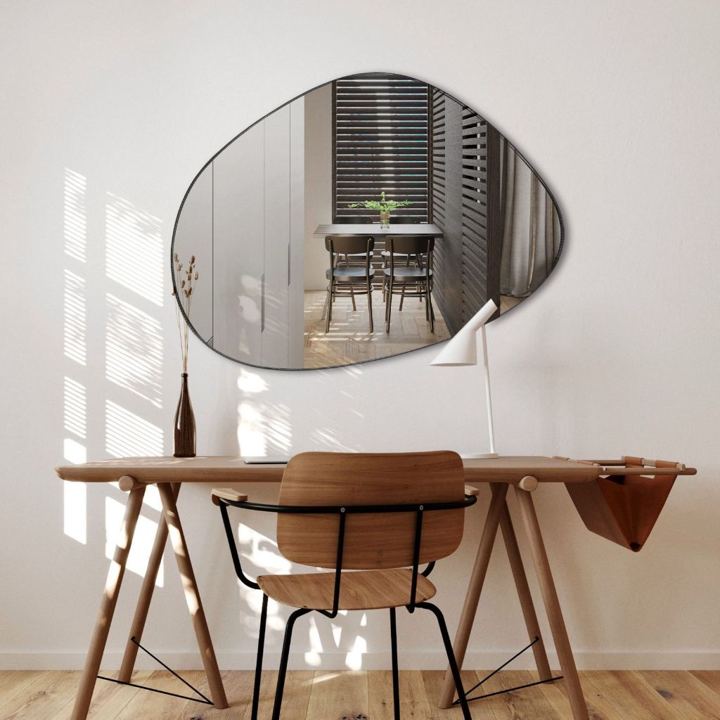 Espelho Pinterest Grande Orgânico Borda Couro 3cm Decorativo Sala Quarto 44x64cm Mod. Nuve...