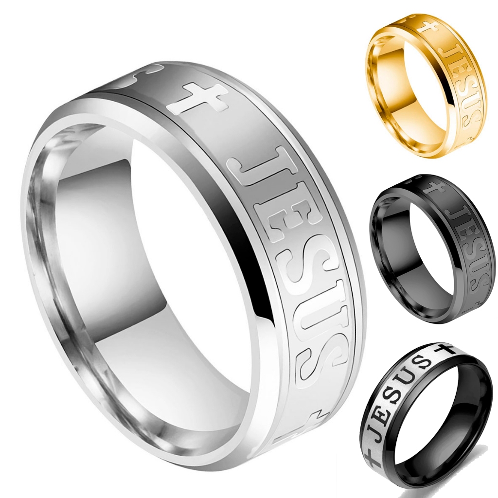 Anel de Jesus Cristão Religioso em Aço Inoxidável igreja deus Prata Dourado preto estilo grosso 8mm em Oferta na Shopee