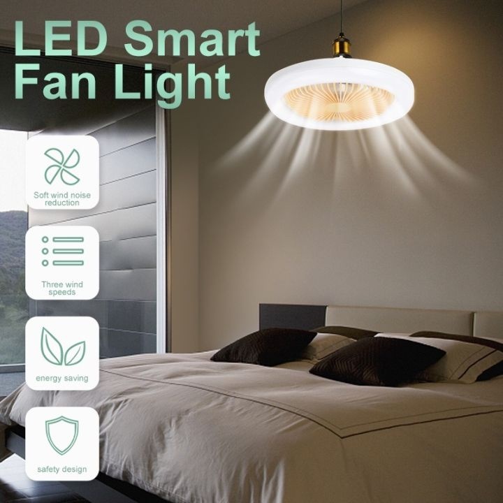 Ventilador silencioso luz de teto com ventilador controle remoto e27 ventilador de teto com 30w 3 cores luz led para sala estar