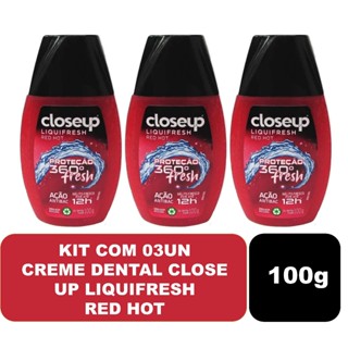 Kit Com 03un Creme Dental Close Up Liquifresh Red Hot 100g em Oferta na Shopee