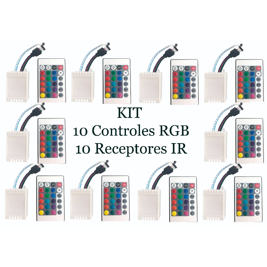 KIT 10 Controle Fita Led Rgb 3528 E 5050 C/ Controlador Bivolt 24 teclas