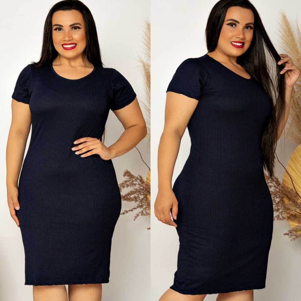 Vestido Midi Tubinho Manga Curta Plus Size em Oferta na Shopee