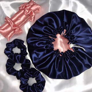 Kit Touca de cetim dupla ajustável + Modelador de cachos + 3 Scrunchies
