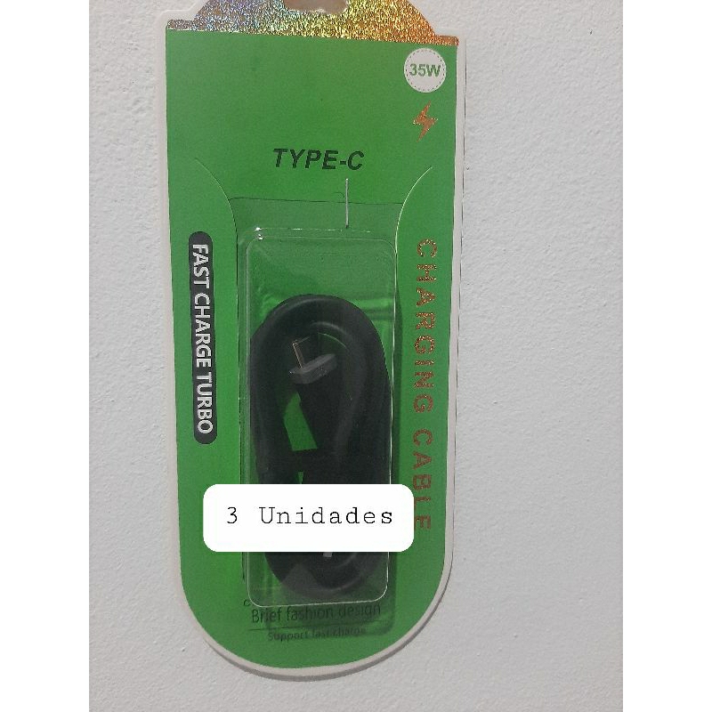 3 unidades Cabo de dados turbo 35w tipo C compatível com Samsung, motorola, LG, 