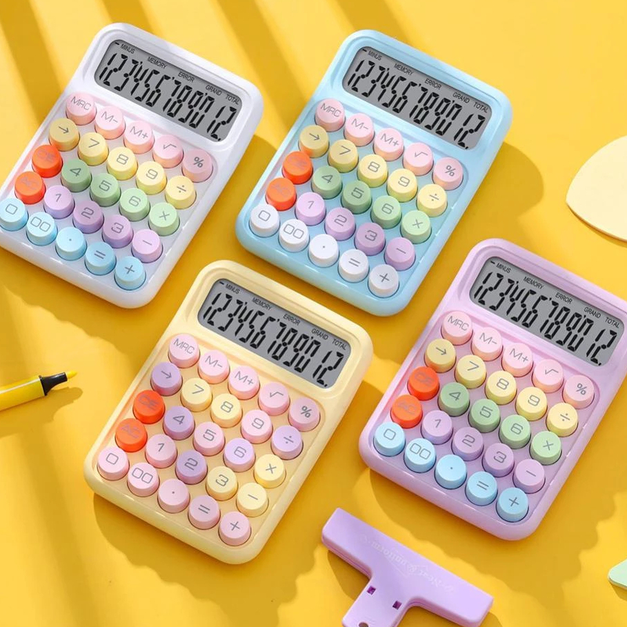 Calculadora Retrô Com Teclado Mecânico Cores Candy Color 12 Dígitos Grande Display