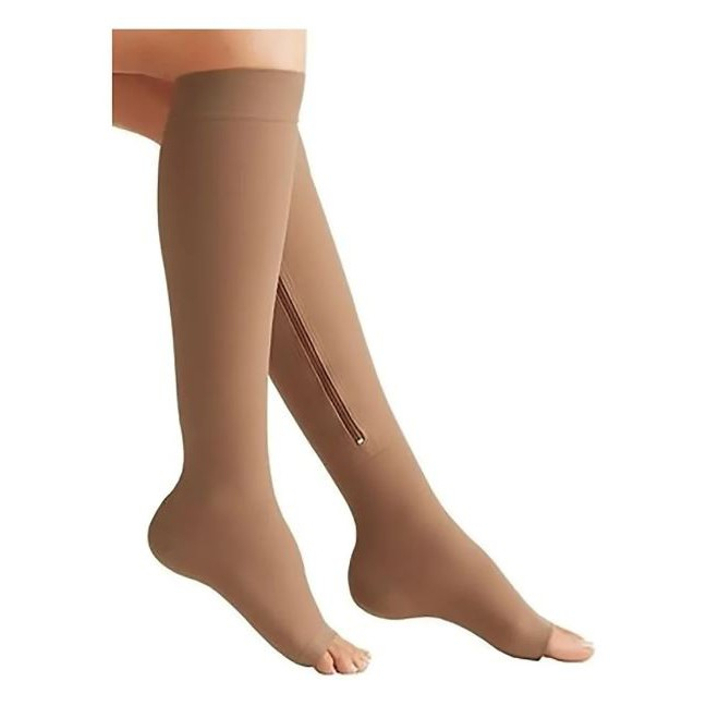 Par Meia 3/4 Média Compressão 20-30 Mmhg Unissex Nude Varizes Dores nas Pernas -- Modelo Com Zíper em Oferta na Shopee