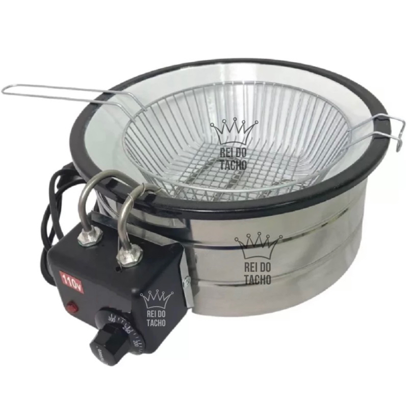 Fritadeira Elétrica Esmaltada 5 Litros Redonda Tacho Salgados Pasteis 110V