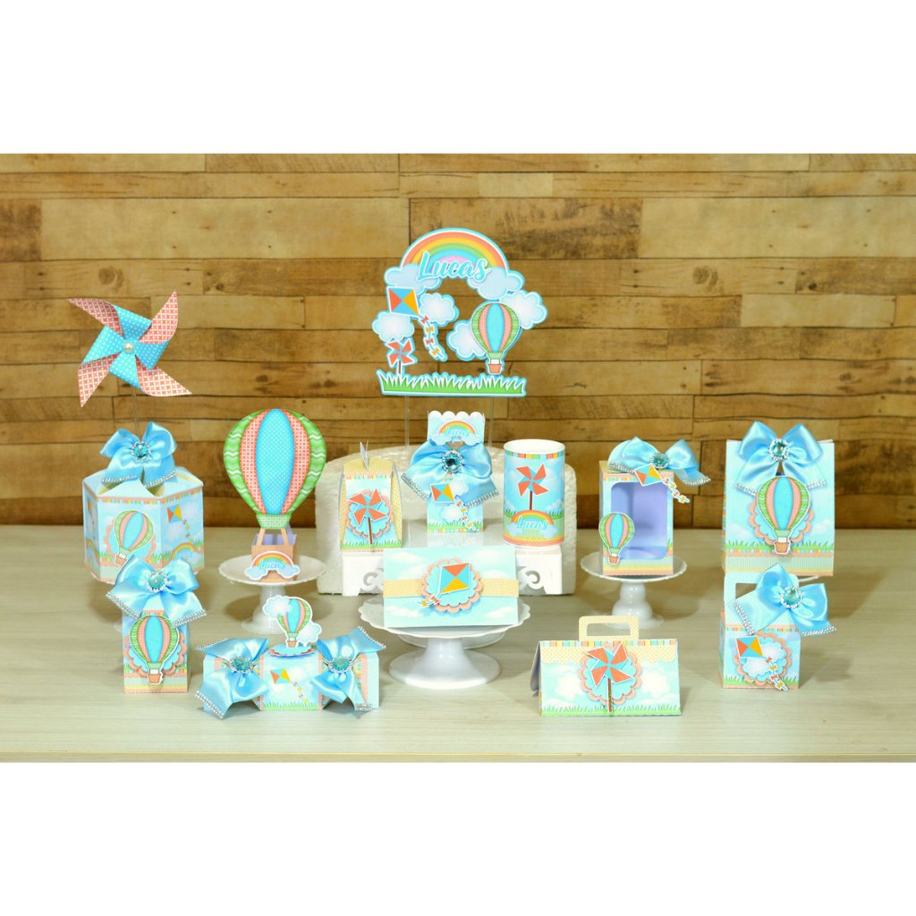 KIT CAIXAS BALÃO, PIPA E CATAVENTO COMPLETO