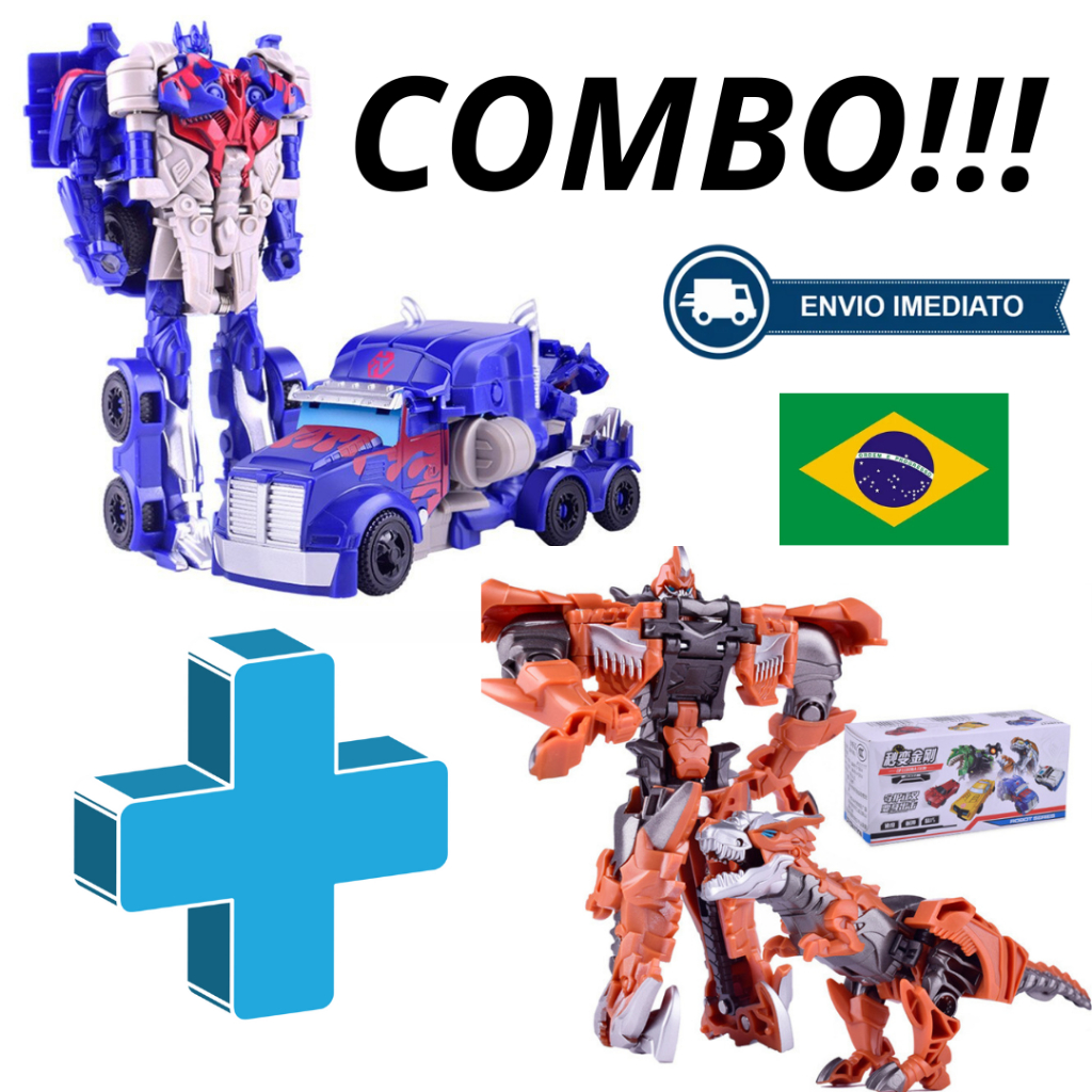 Brinquedo Transformers Combo Optimus Prime + Grimlock, Caminhão, Dinossauro Vira Robô Carro Para Crianças Meninos