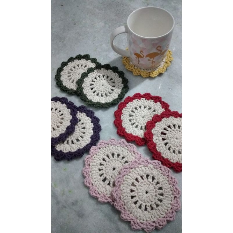 Kit 4, 6 ou 8 Suporte Porta Copos Crochê Crochet Barbante/ Cru Com Cores Variadas Achadinhos da shopee
