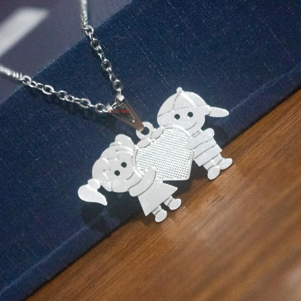 Colar de Casal Gargantilha feminino banhado aço Cirúrgico antialérgico prata coração menina menino em Oferta na Shopee