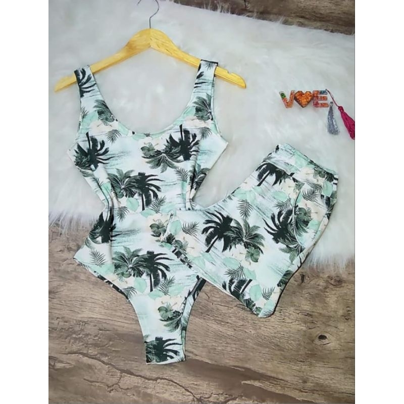 Conjunto Body Maio Suplex Feminino Estampado Short Cintura Alta do 36 ao 52 Plus sizeVerao Tendencia Moda Blogueira