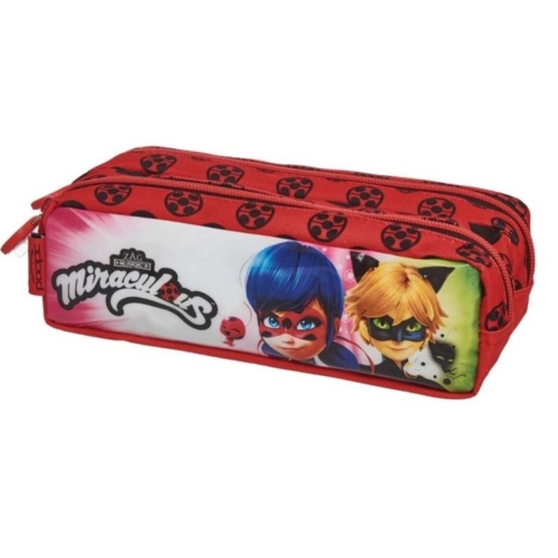 Estojo Tecido Ladybug Miracolous Duo 2 Zíper.