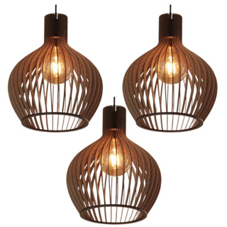 Kit 3 Lustres Pendentes Madeira Munique 30cm Rústico Marrom Fiação Completa Decoração em Oferta na Shopee