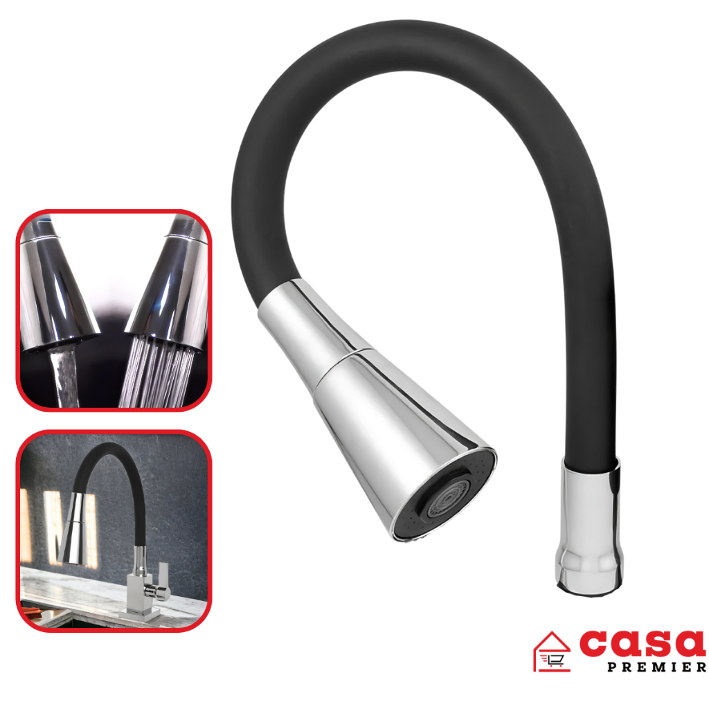 Cano Tubo Gourmet Silicone E Metal Preto Cone Cromado Torneira 3/4 Polegadas Cone Dupla Função 2 Jatos