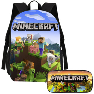 Kit Mochila Escolar e Estojo Gamer Cubos Infantil Jogos Minecraft Volta as Aulas