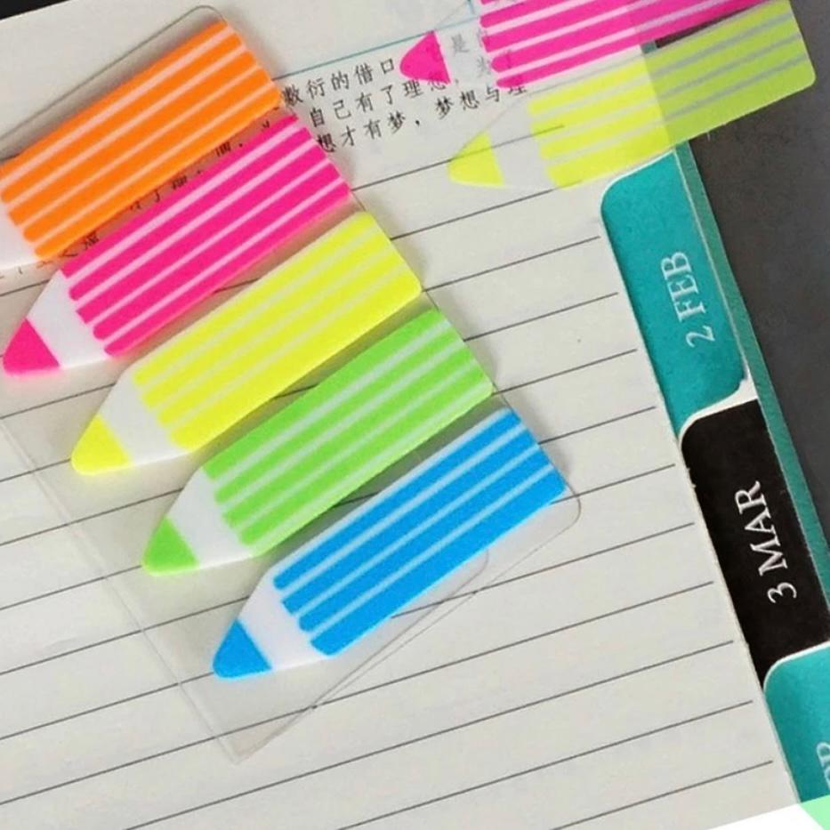 KIT 5  Adesivo stick Note post-it Sumário Marcador de Página ajuda Classificação em Formato de  Lápis 5 cores 100 folhas em Oferta na Shopee