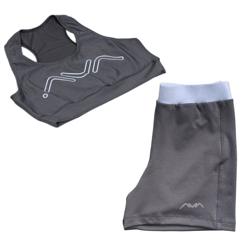 Conjunto Feminino Academia Suplex Poliamida Top Nadador e Short Com Elástico No Cós AVA Fitness