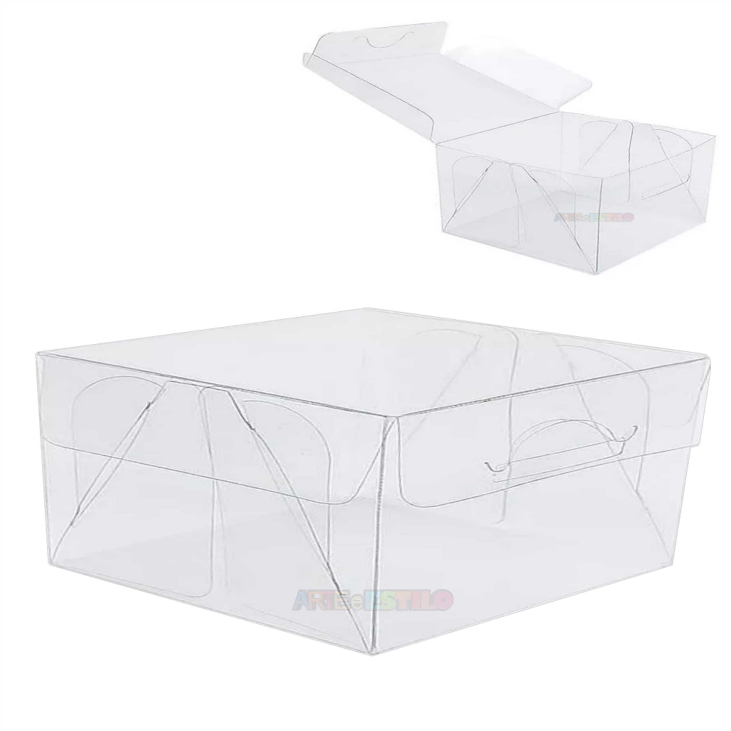 20 Caixas 10x10x4 para 4 doces Transparente Tampa Com Fecho caixinha de acetato 10x10x4 em Oferta na Shopee