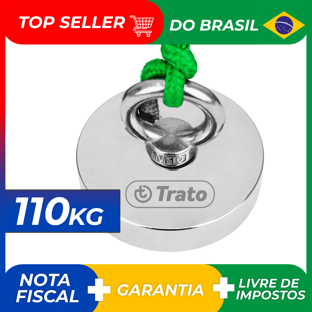 Imã de Neodímio 60mm Pesca Magnética Até 110 Kg Tmag110 Corda
