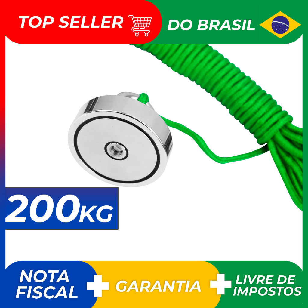 Imã de Neodímio 75mm Pesca Magnética Até 200 Kg Tmag200 Corda