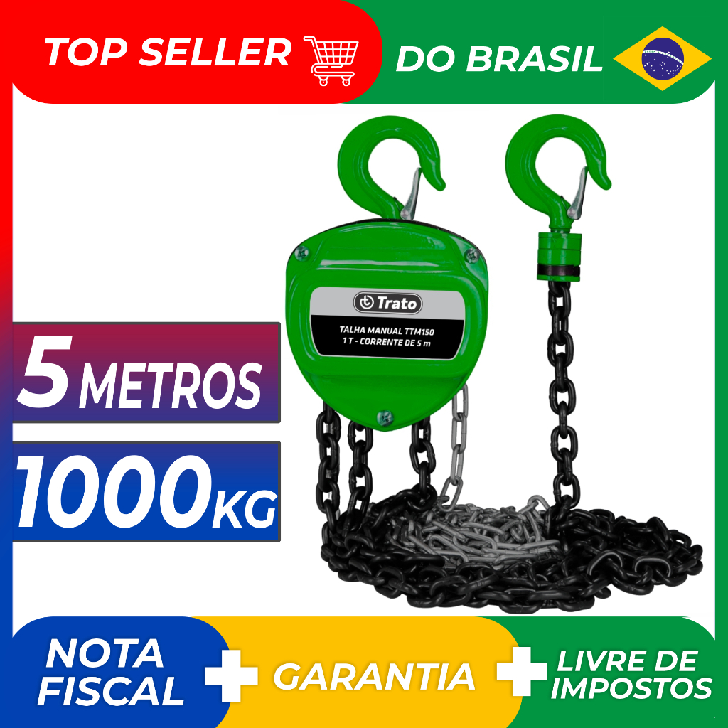 Talha Manual 1 Tonelada 1000 Kg Com Corrente 5 Metros Trato em Oferta na Shopee