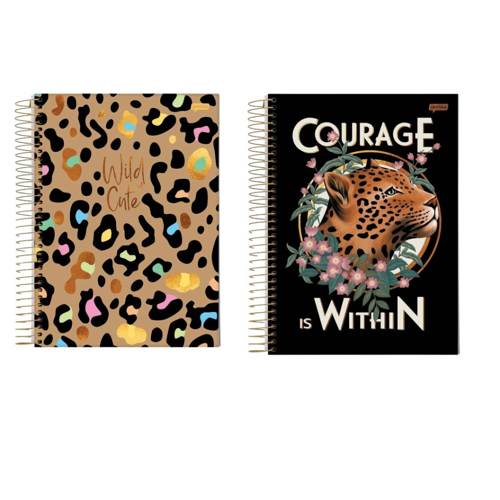 Kit 2 Cadernos Universitario Escolar Onça E Wild And Cute  1 Matéria 80 Folhas Jandaia