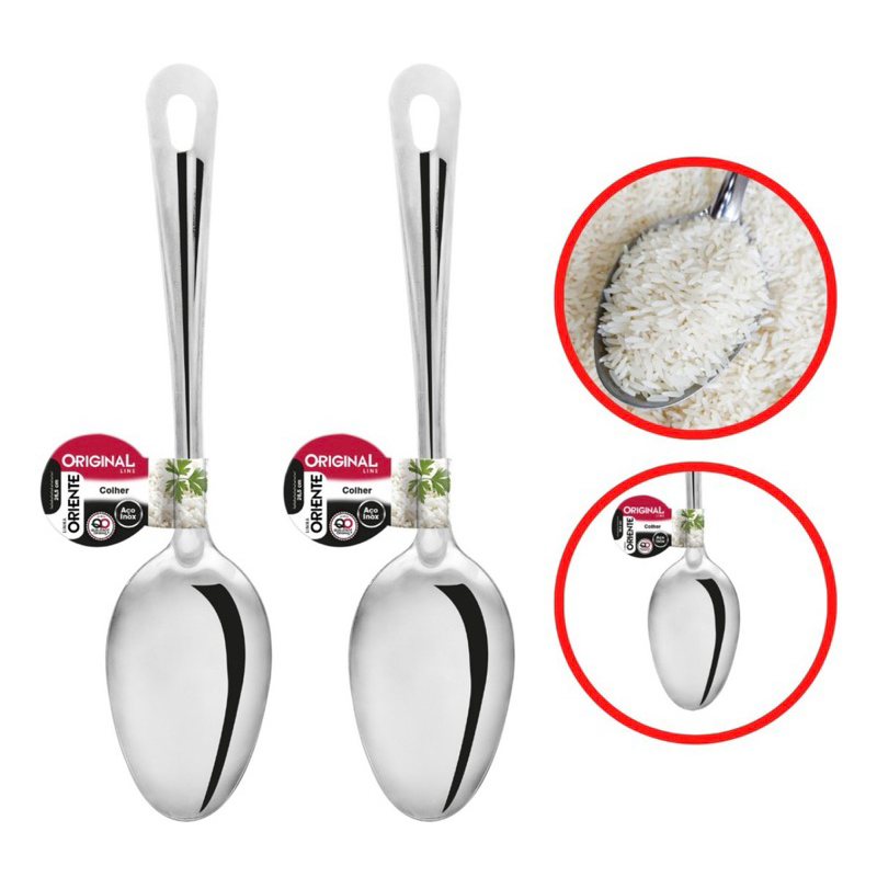 2 Colher de Arroz Para Pegar Servir Arroz Aço Inox 26,5X6CM