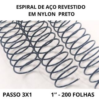 kIT C/ 03 - Espiral de Aço para Encadernação Revestido em Nylon 1/1'' (200 fls) Passo 3x1 - PRETO em Oferta na Shopee